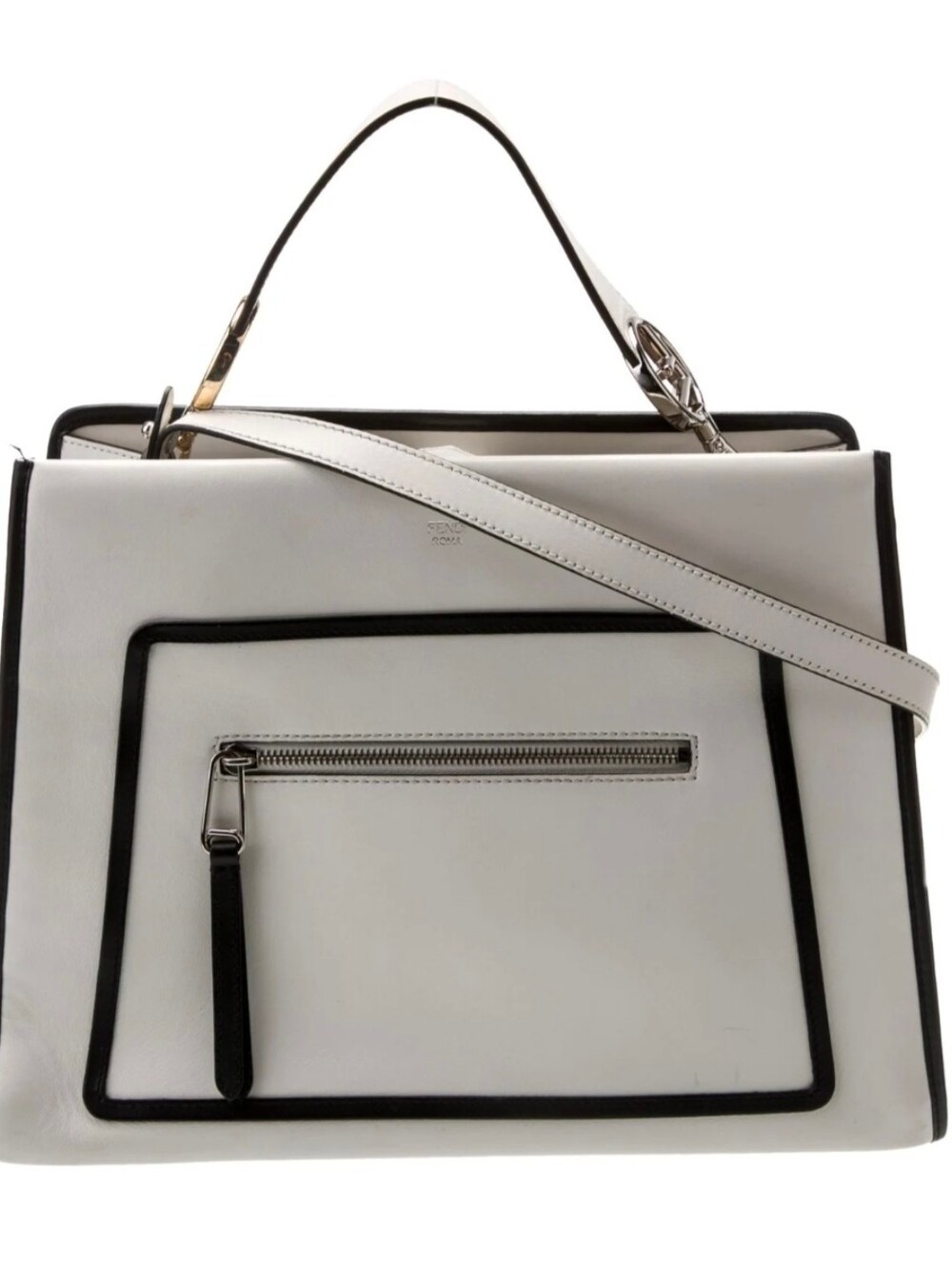 Fendi Runaway Gray & Black Small Leather Handbag with Authentication Card